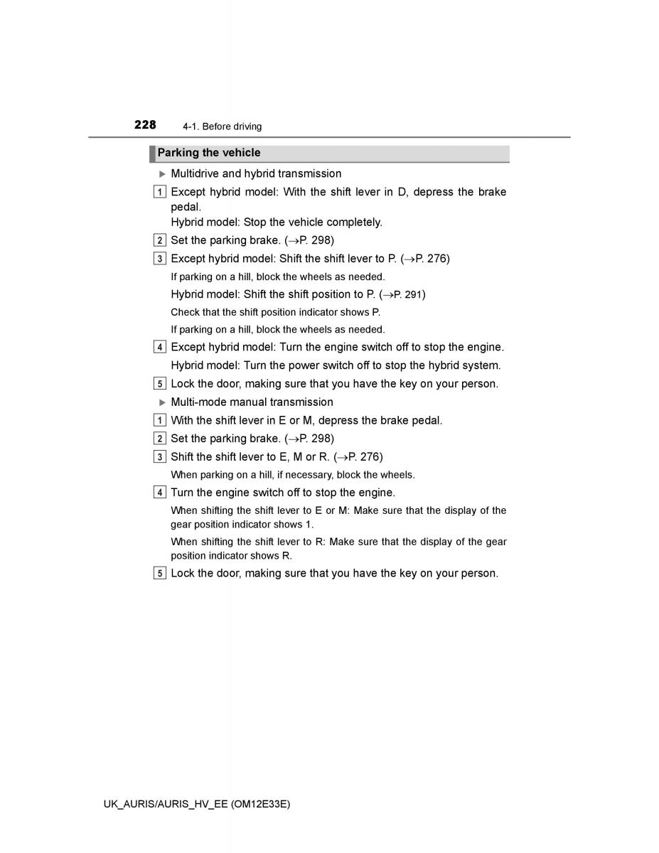 Toyota Auris II 2 owners manual / page 228