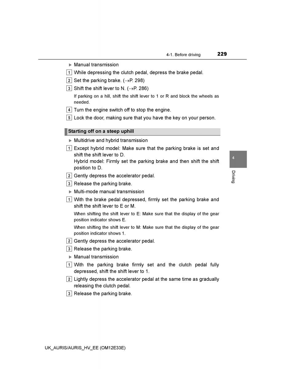 Toyota Auris II 2 owners manual / page 229