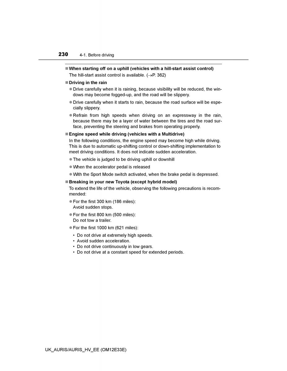 Toyota Auris II 2 owners manual / page 230