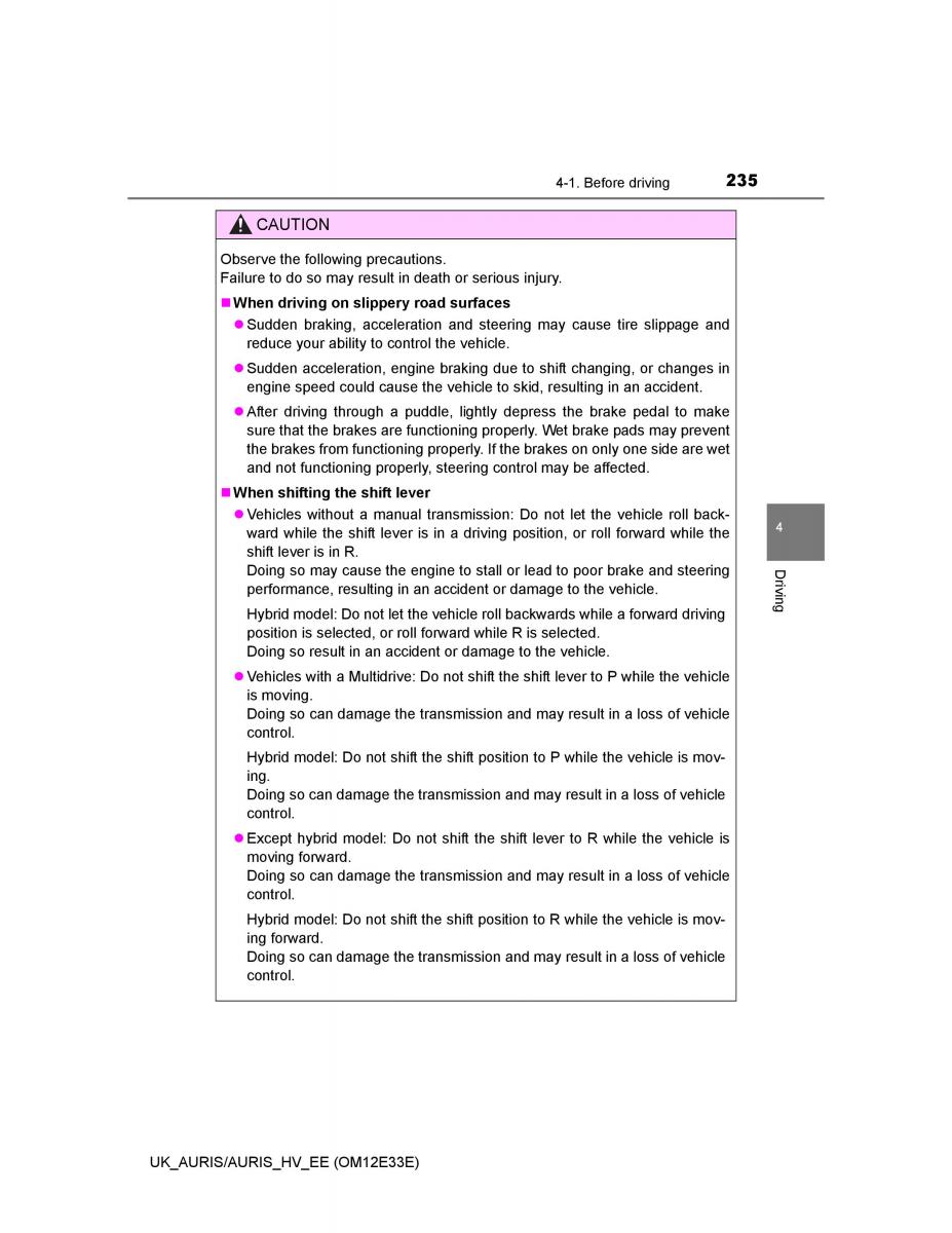 Toyota Auris II 2 owners manual / page 235