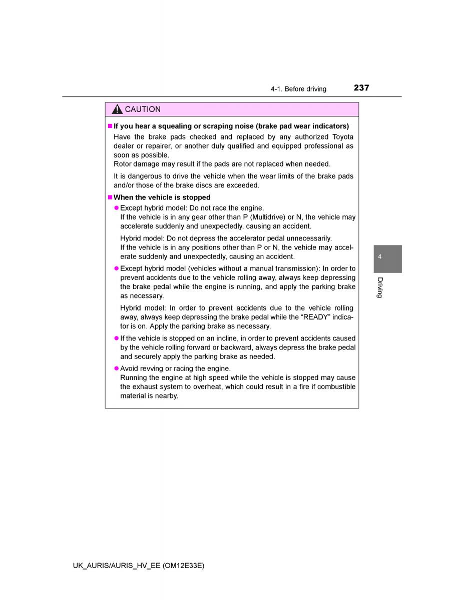 Toyota Auris II 2 owners manual / page 237