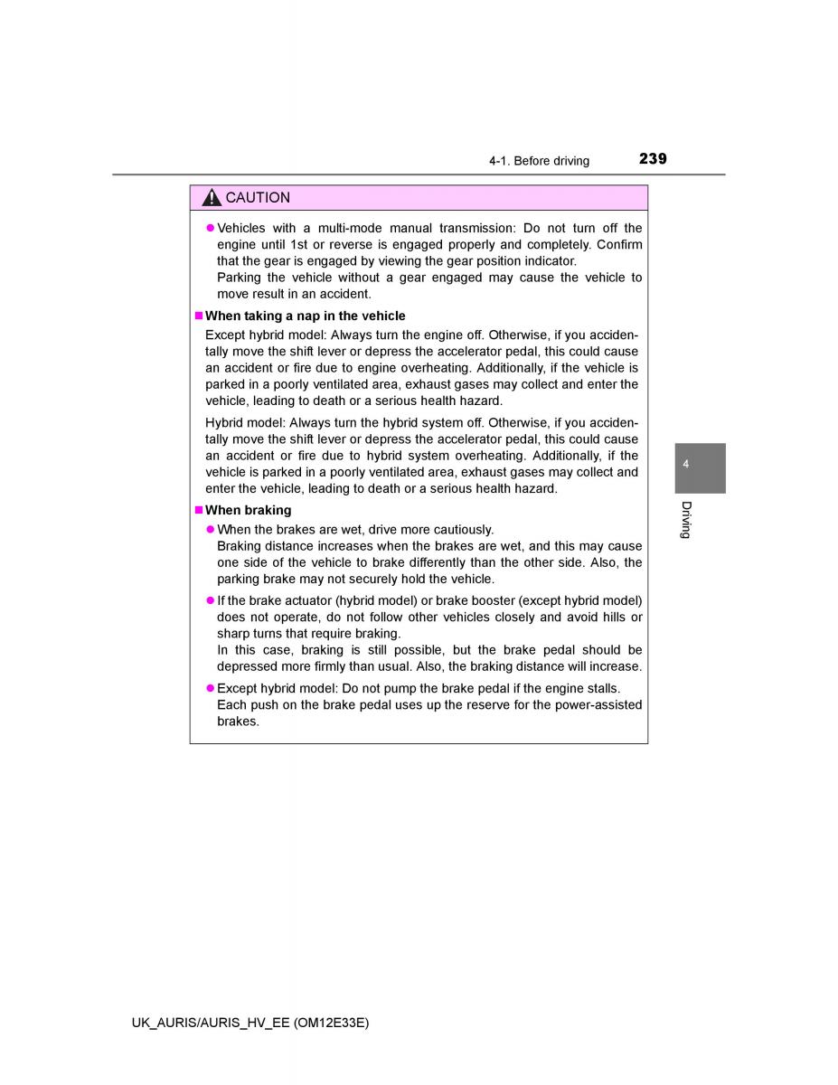 Toyota Auris II 2 owners manual / page 239