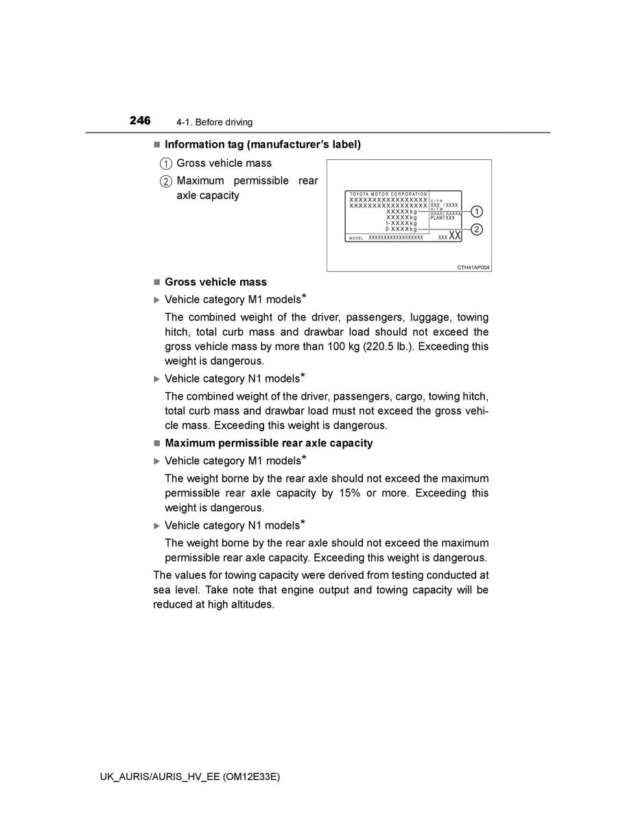 Toyota Auris II 2 owners manual / page 246