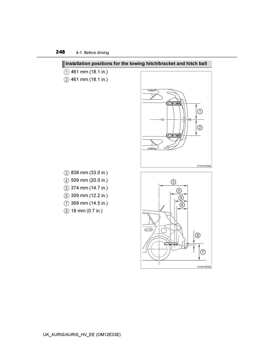 Toyota Auris II 2 owners manual / page 248