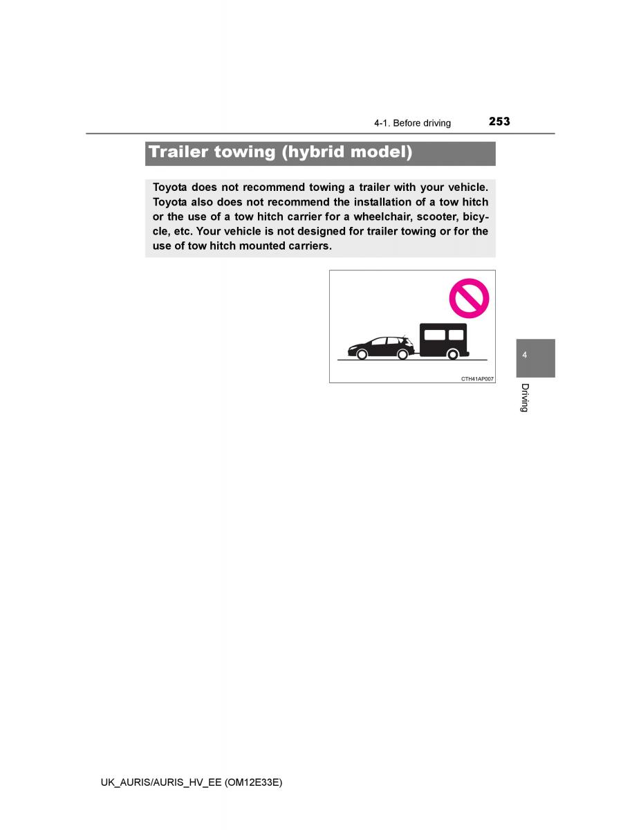 Toyota Auris II 2 owners manual / page 253