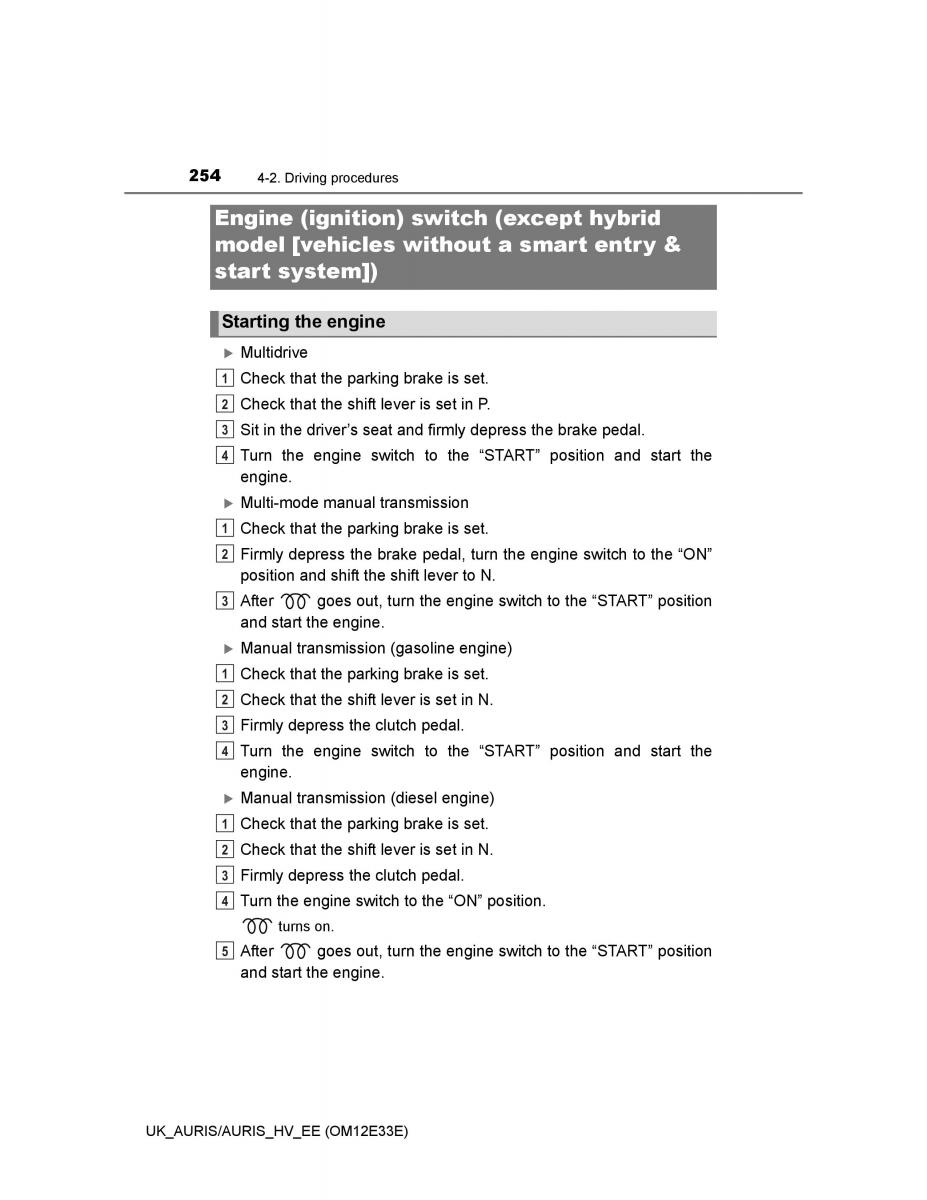 Toyota Auris II 2 owners manual / page 254