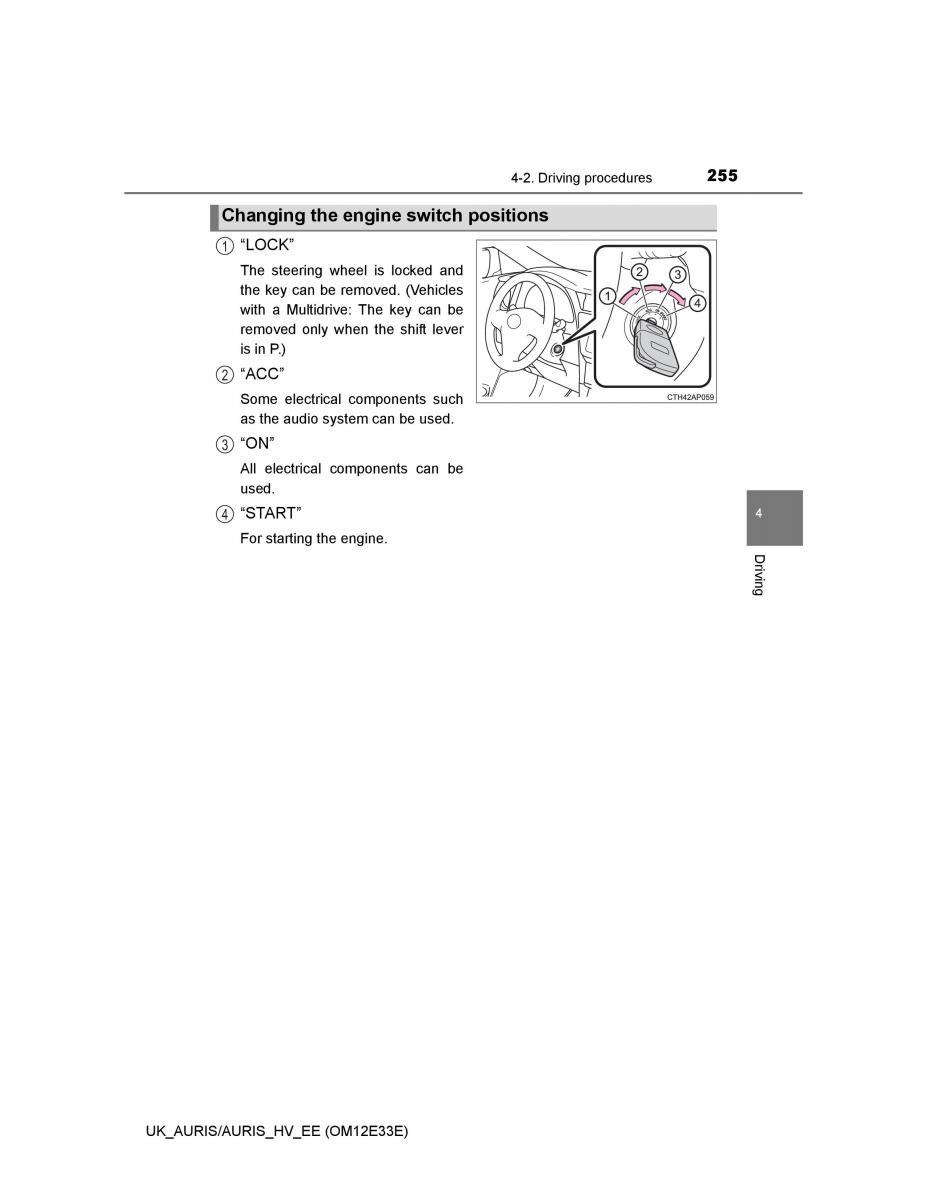 Toyota Auris II 2 owners manual / page 255