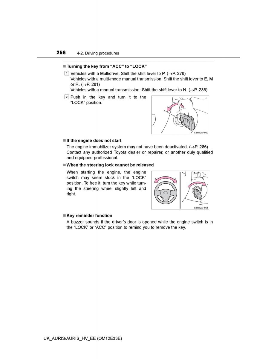 Toyota Auris II 2 owners manual / page 256