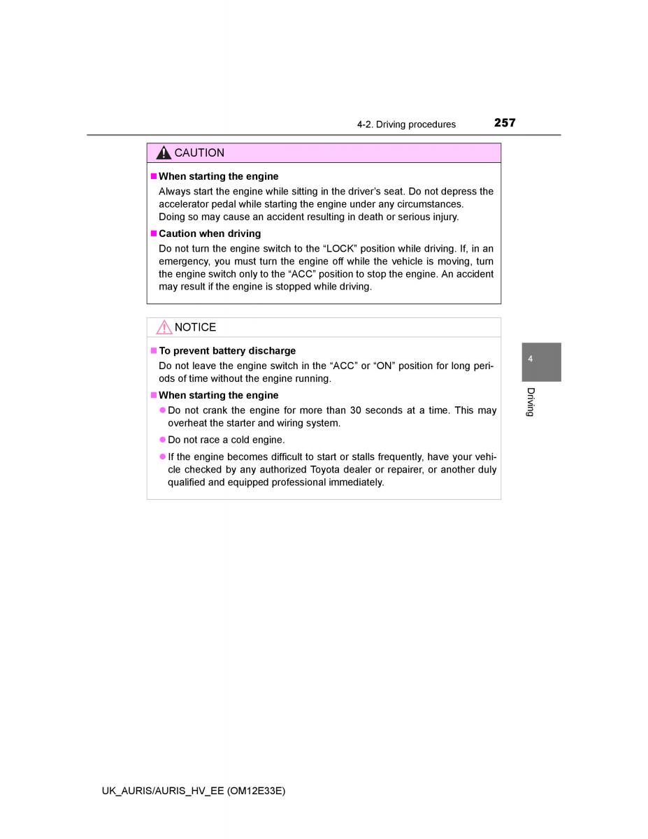 Toyota Auris II 2 owners manual / page 257