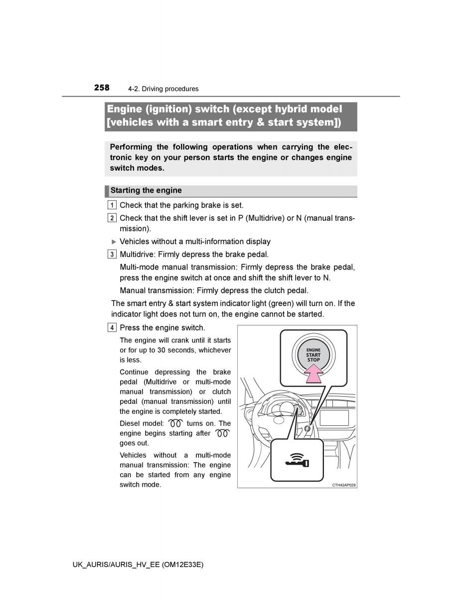 Toyota Auris II 2 owners manual / page 258