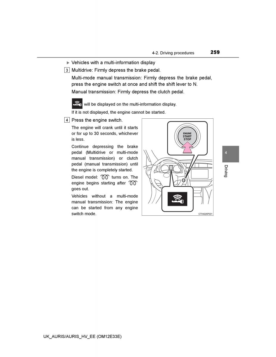 Toyota Auris II 2 owners manual / page 259