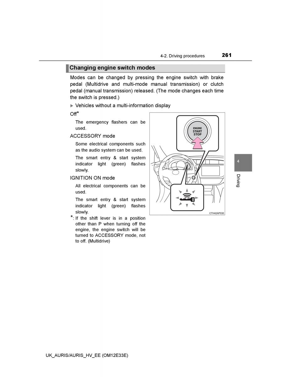 Toyota Auris II 2 owners manual / page 261