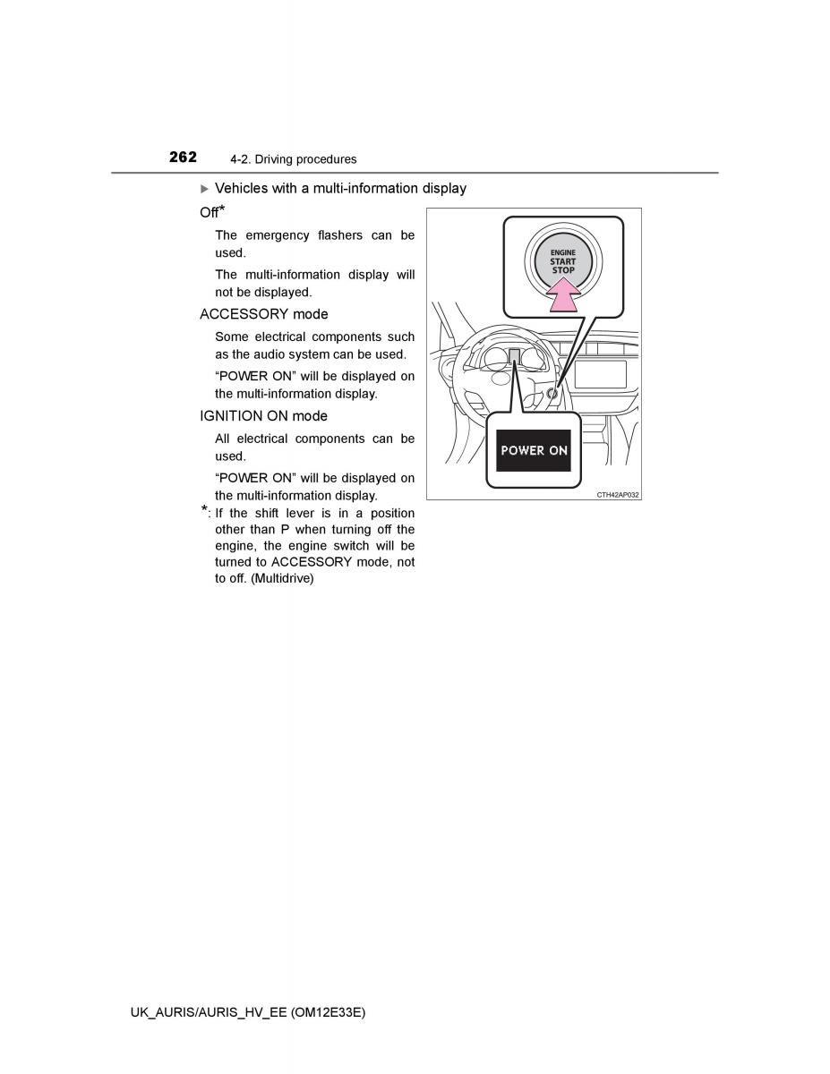 Toyota Auris II 2 owners manual / page 262