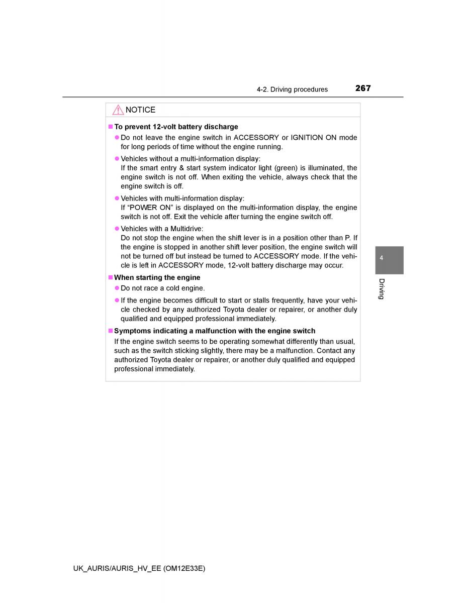 Toyota Auris II 2 owners manual / page 267