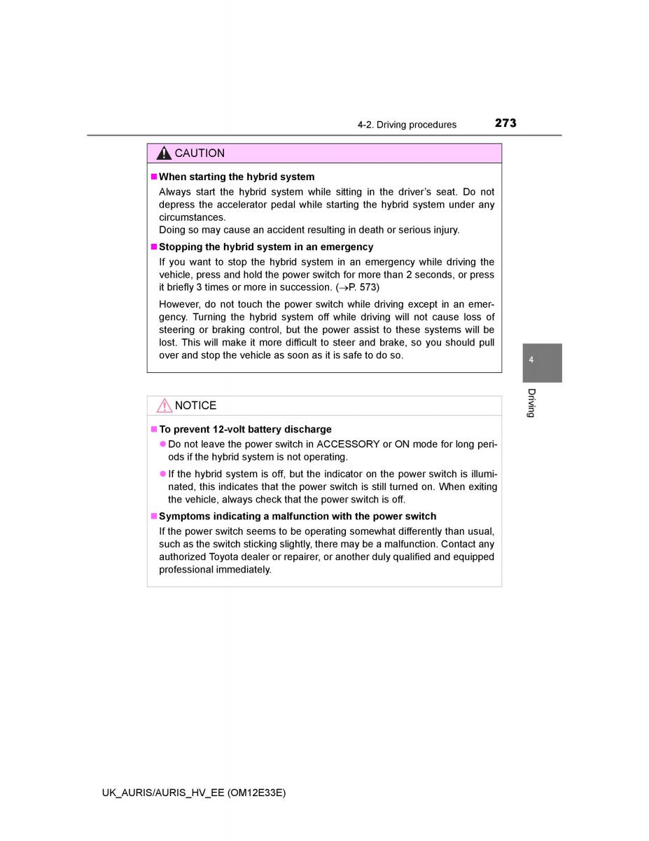 Toyota Auris II 2 owners manual / page 273