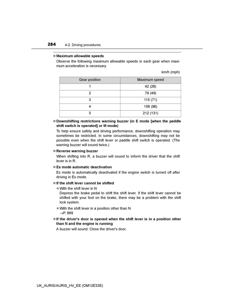 Toyota Auris II 2 owners manual / page 284