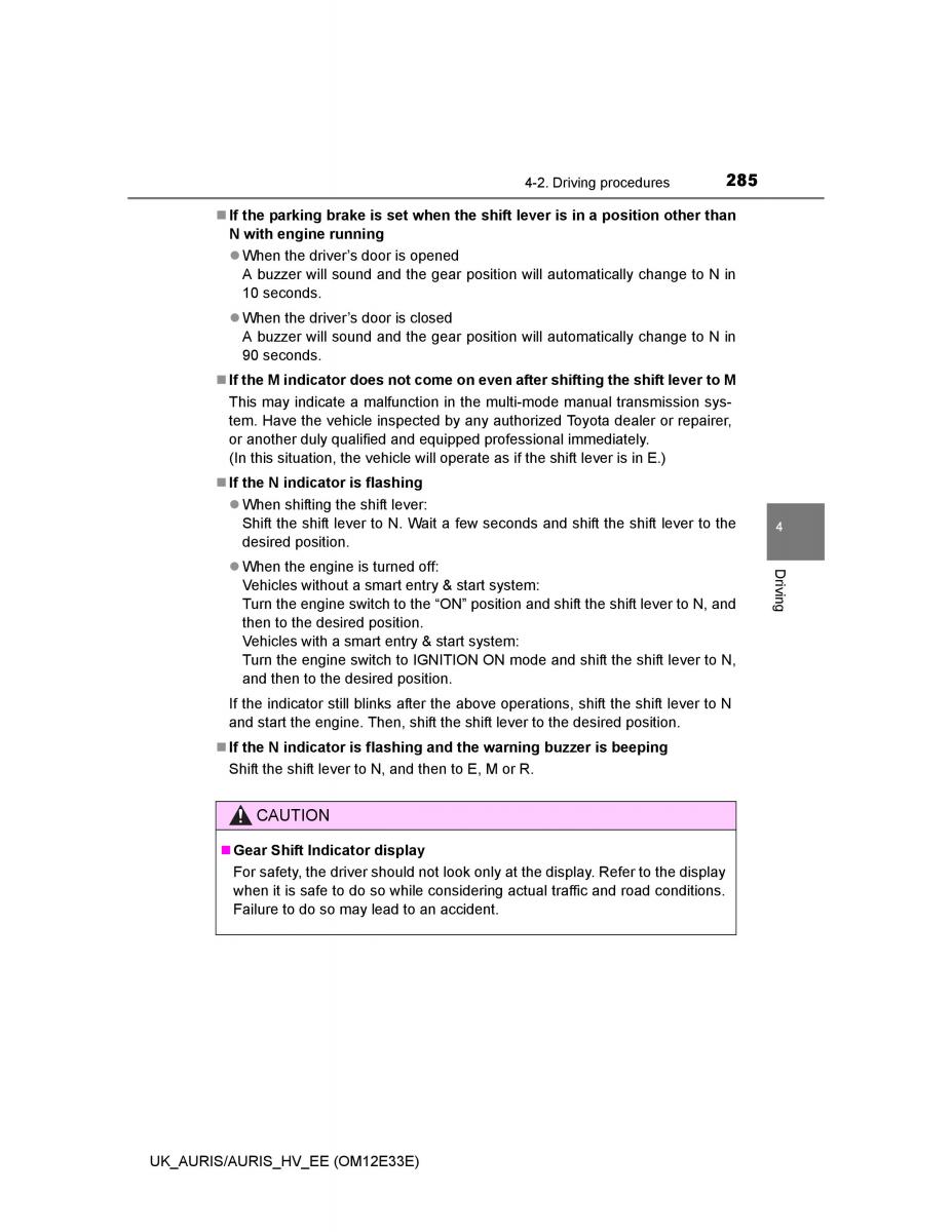 Toyota Auris II 2 owners manual / page 285