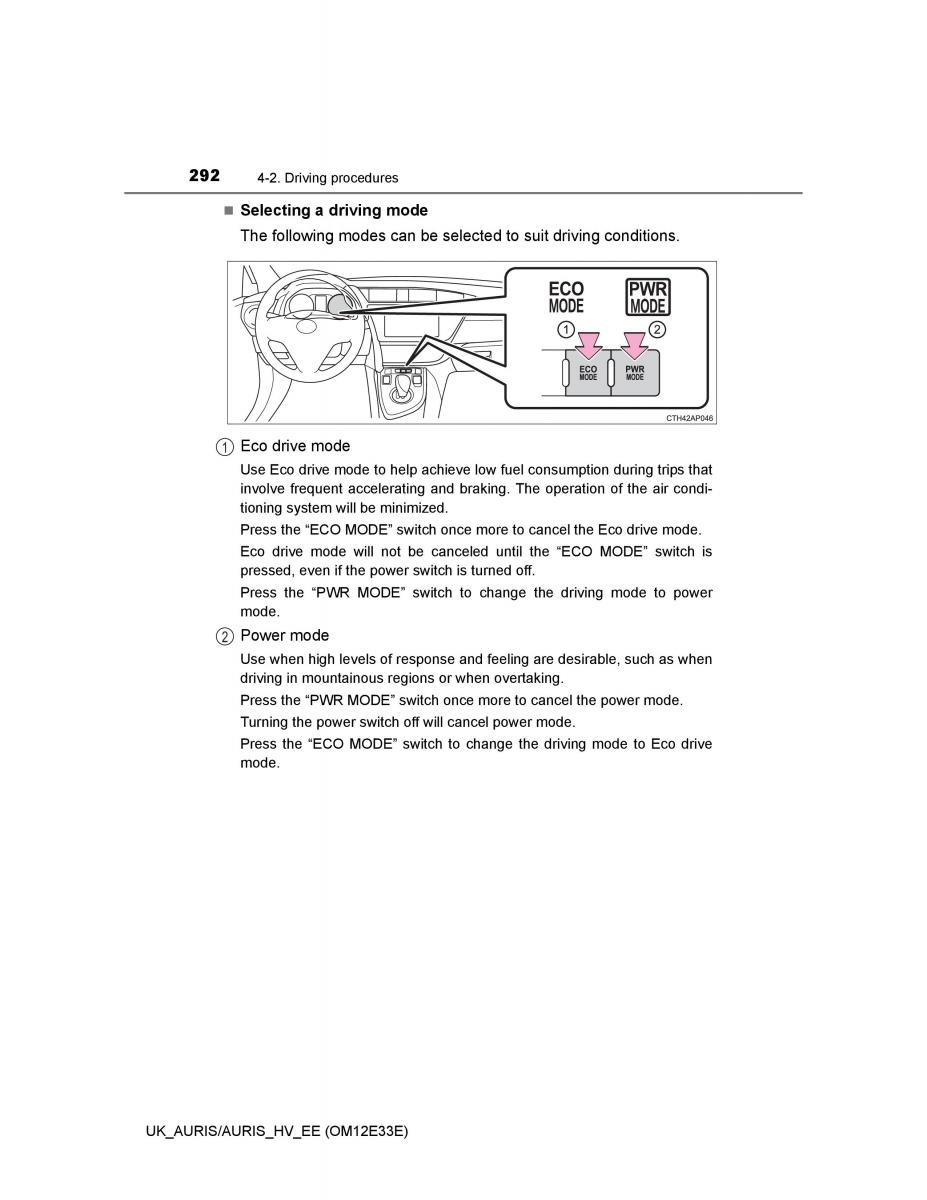 Toyota Auris II 2 owners manual / page 292