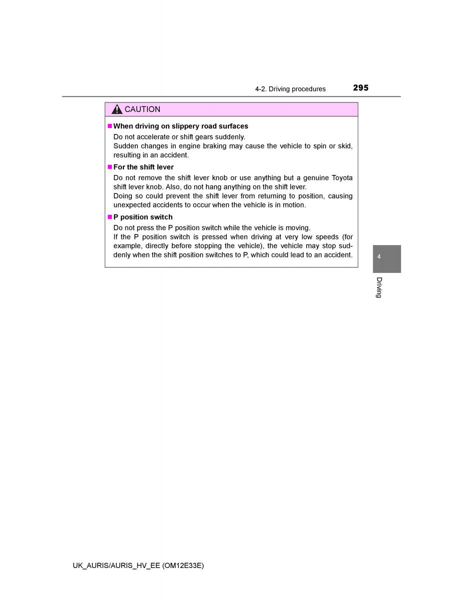 Toyota Auris II 2 owners manual / page 295