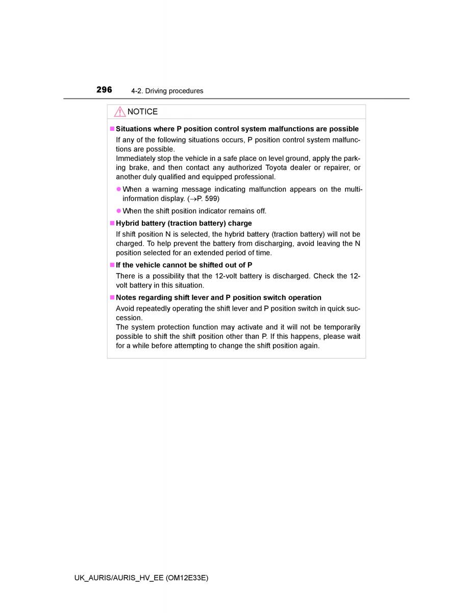 Toyota Auris II 2 owners manual / page 296