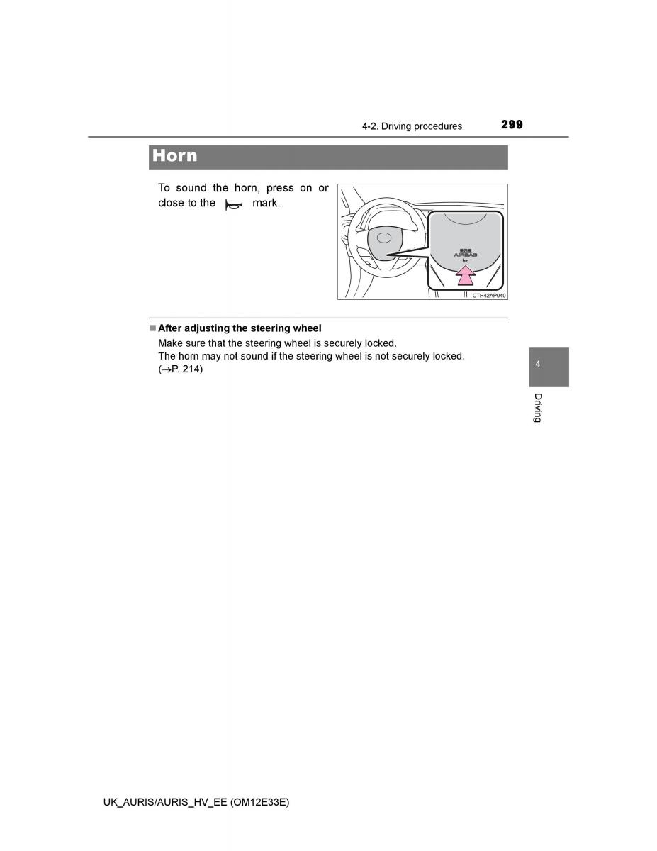 Toyota Auris II 2 owners manual / page 299