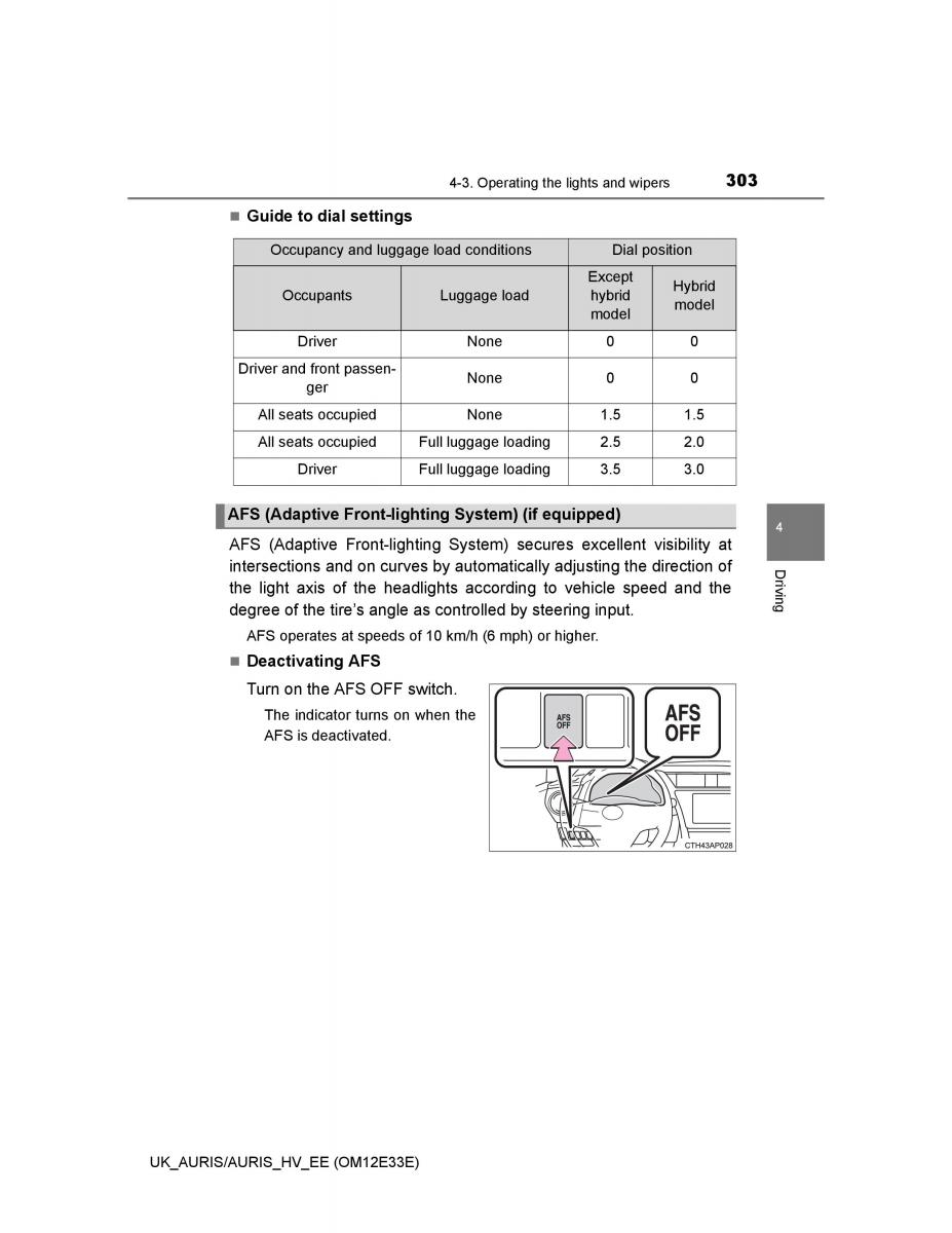 Toyota Auris II 2 owners manual / page 303