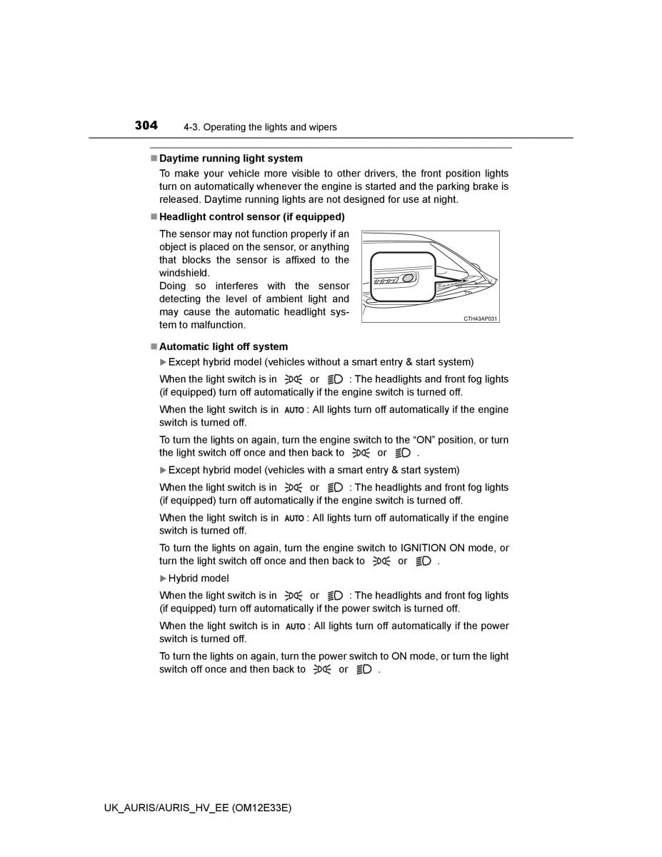 Toyota Auris II 2 owners manual / page 304