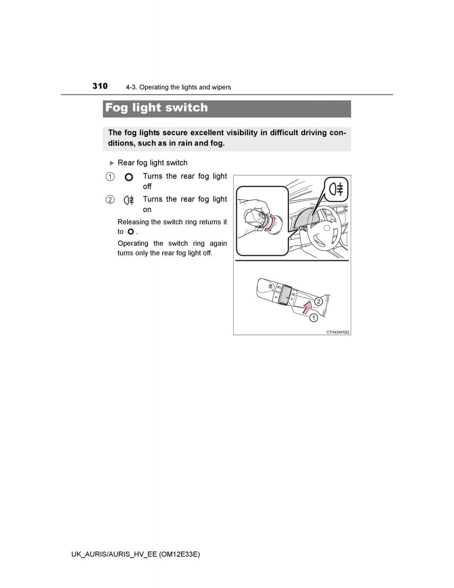 Toyota Auris II 2 owners manual / page 310