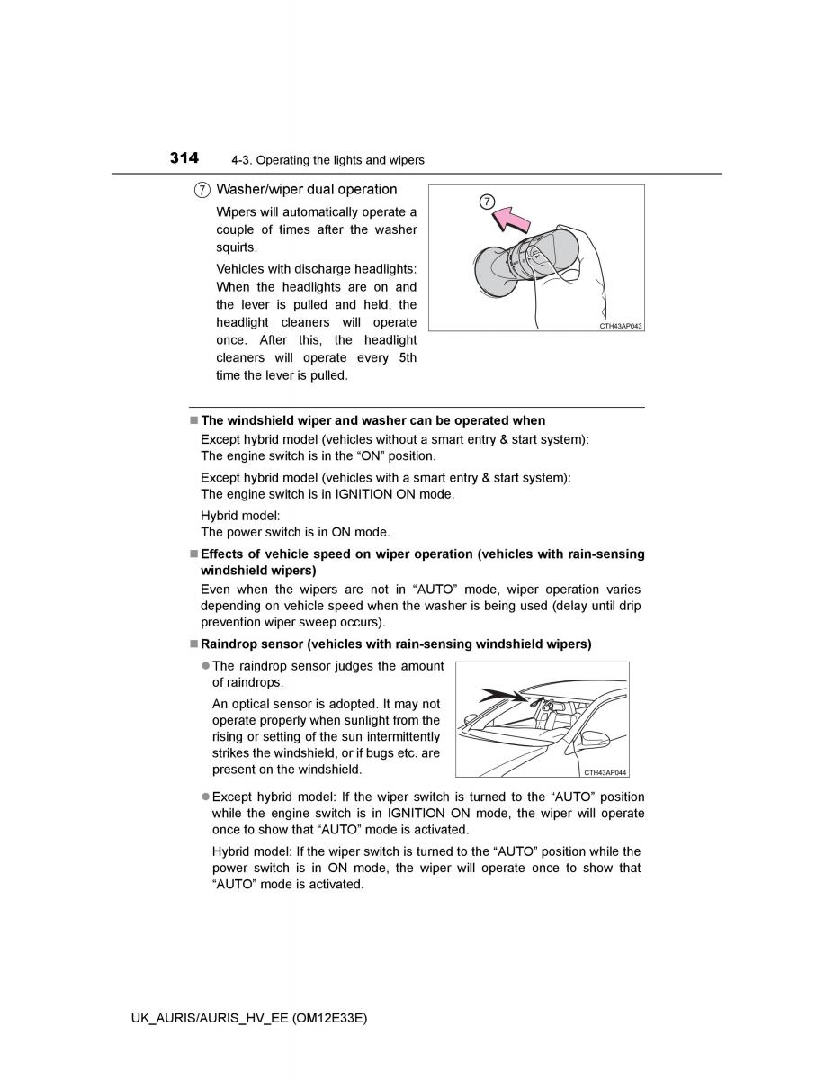 Toyota Auris II 2 owners manual / page 314