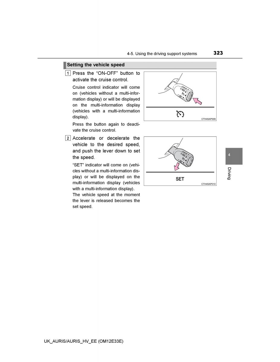 Toyota Auris II 2 owners manual / page 323