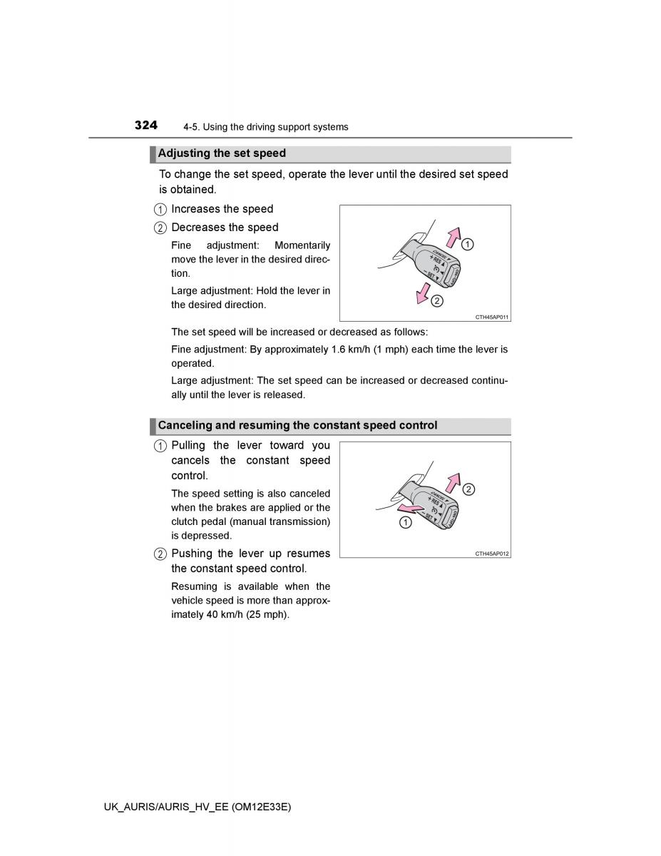 Toyota Auris II 2 owners manual / page 324