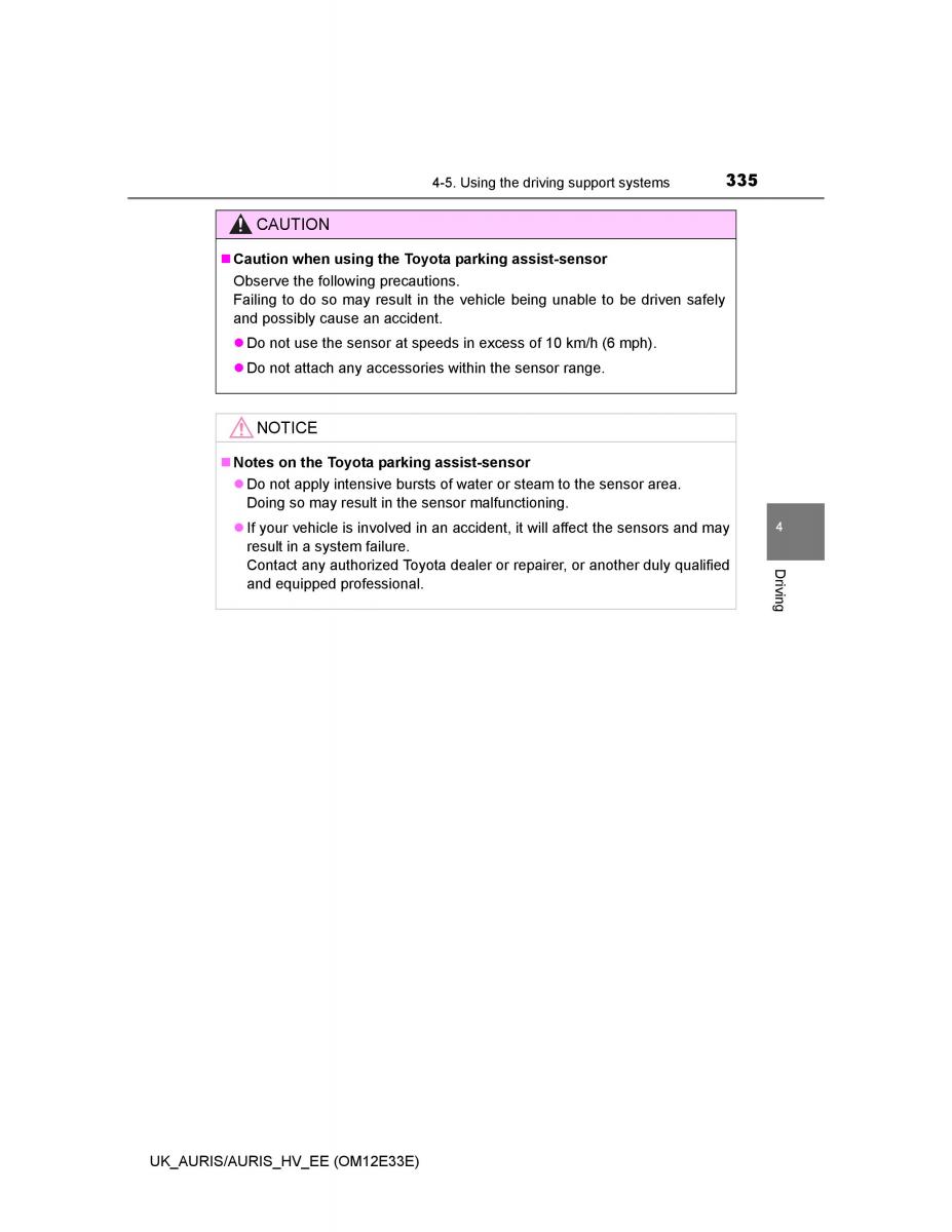 Toyota Auris II 2 owners manual / page 335