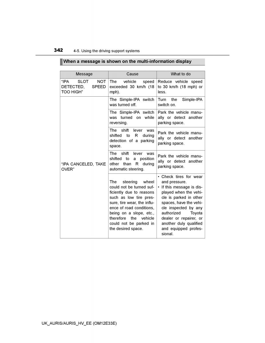 Toyota Auris II 2 owners manual / page 342