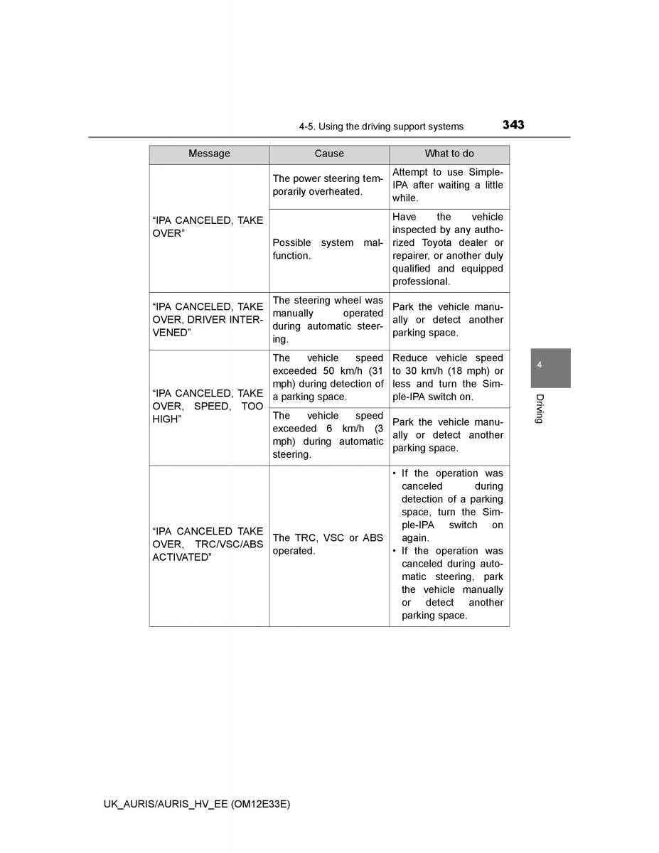 Toyota Auris II 2 owners manual / page 343