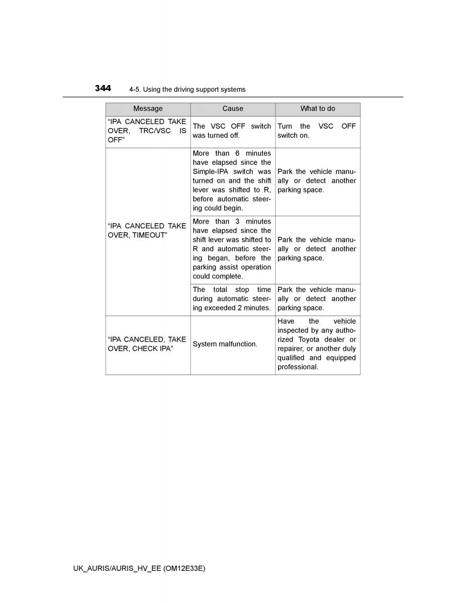 Toyota Auris II 2 owners manual / page 344