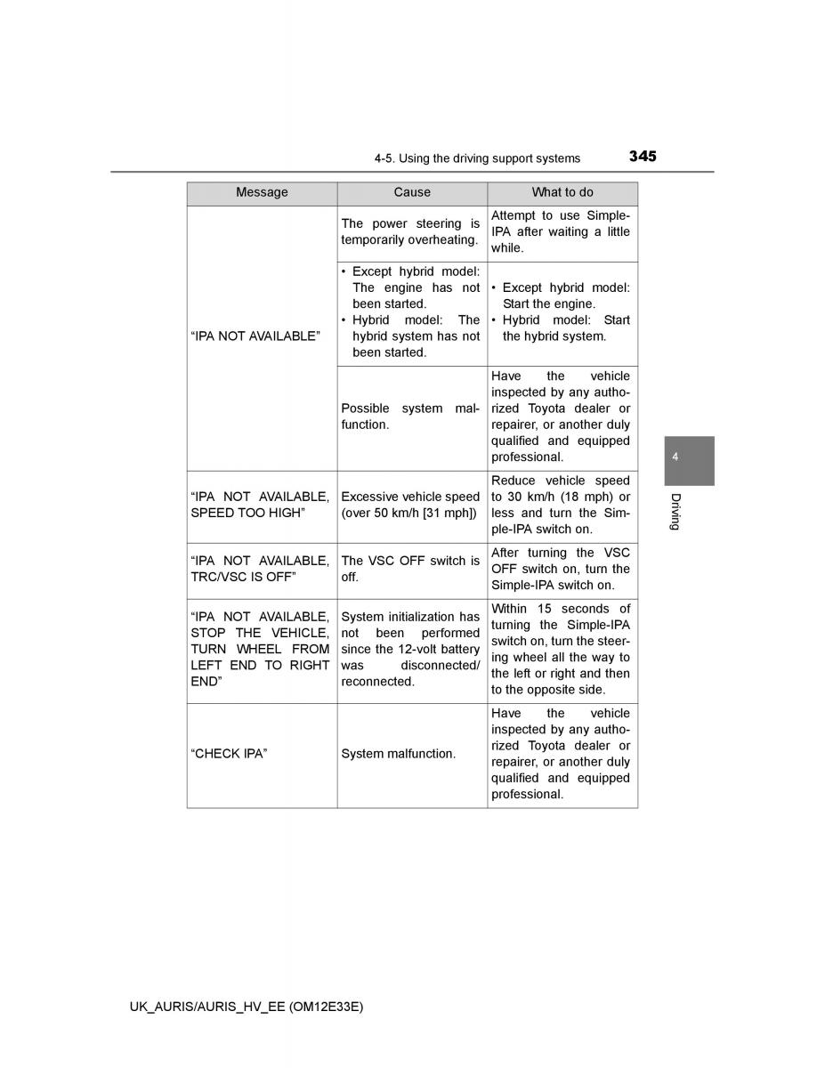 Toyota Auris II 2 owners manual / page 345