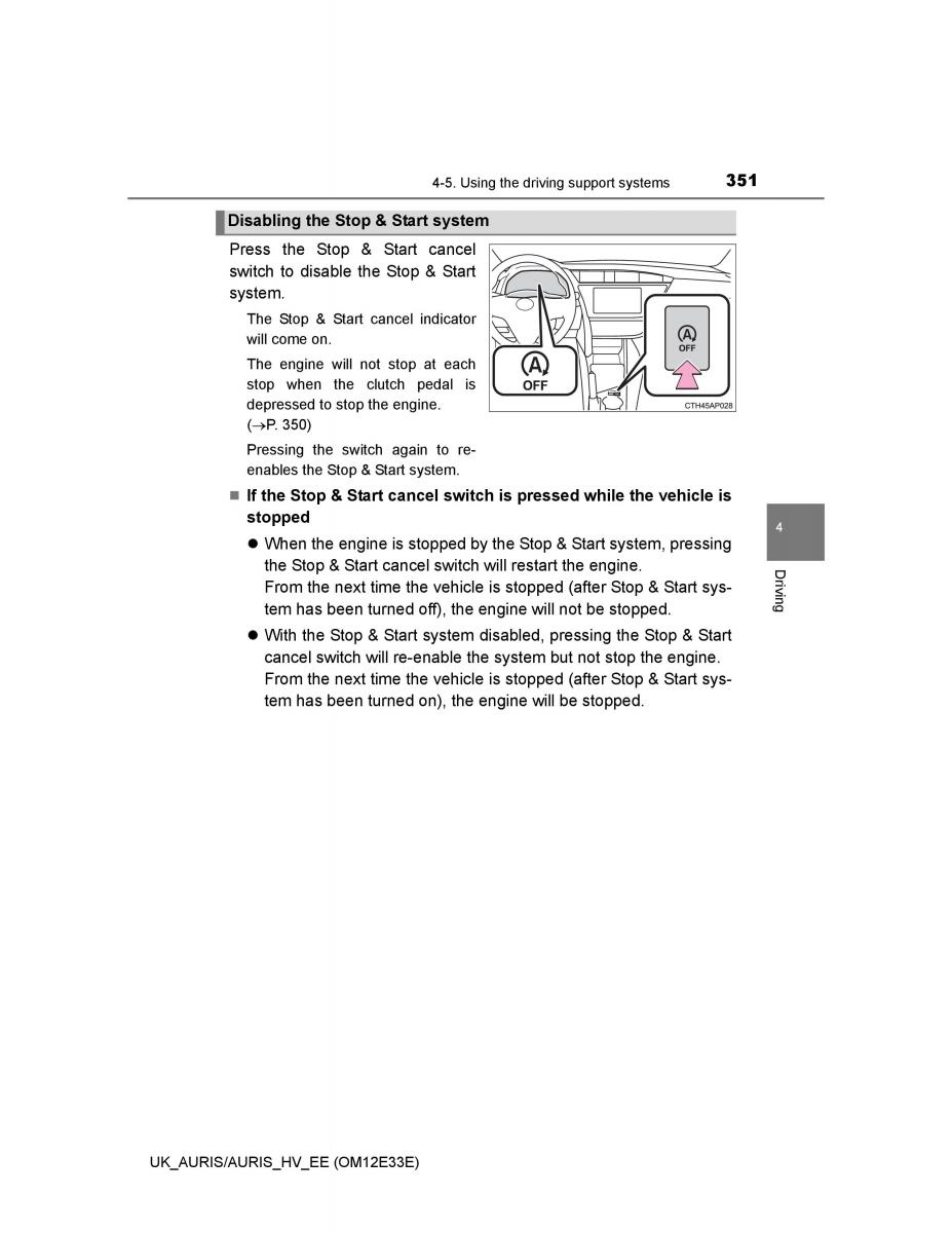 Toyota Auris II 2 owners manual / page 351