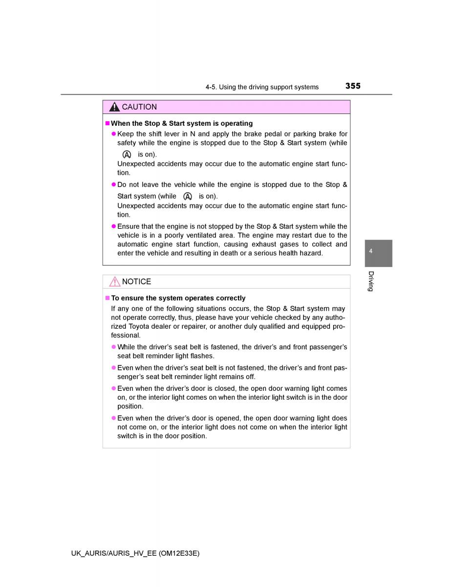 Toyota Auris II 2 owners manual / page 355