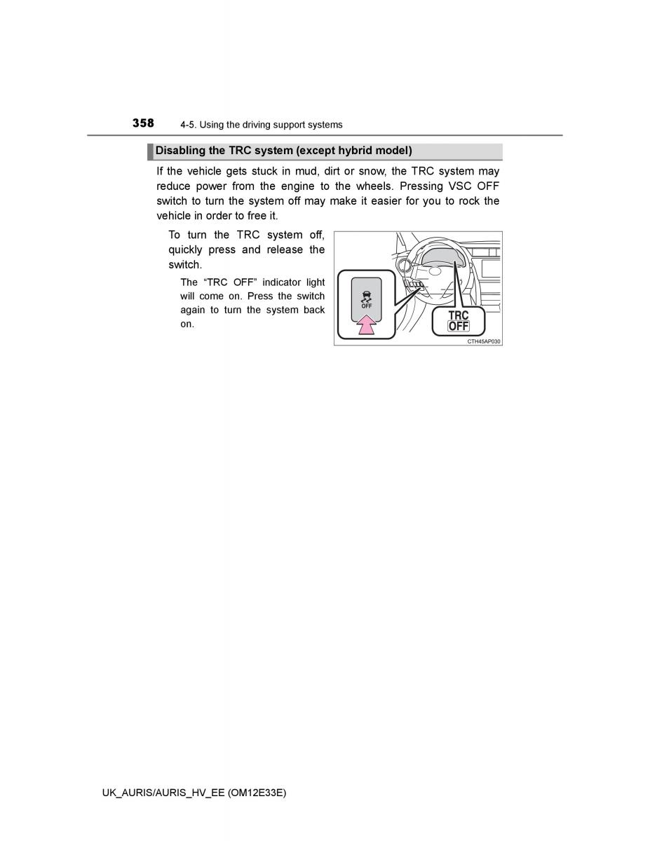 Toyota Auris II 2 owners manual / page 358