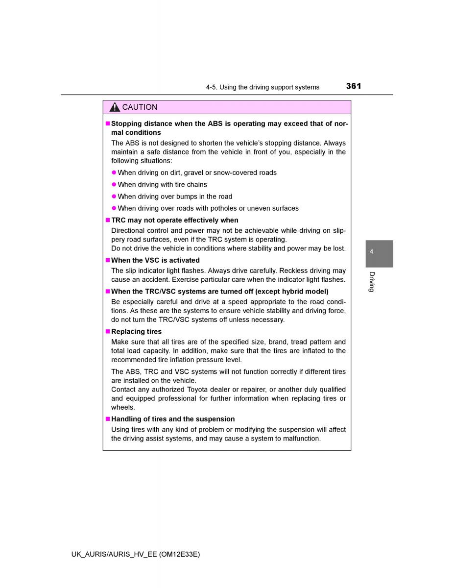 Toyota Auris II 2 owners manual / page 361