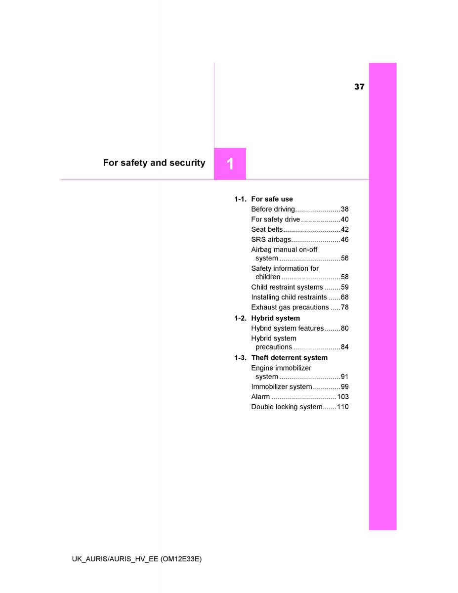 Toyota Auris II 2 owners manual / page 37