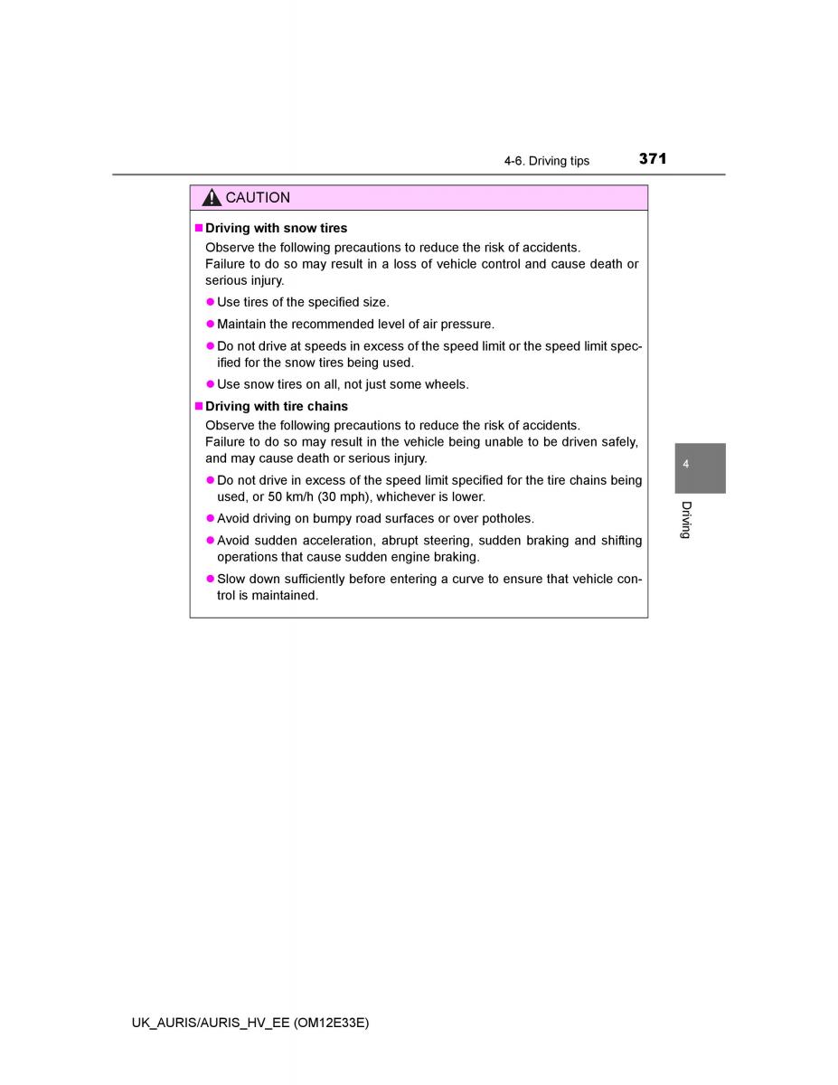 Toyota Auris II 2 owners manual / page 371