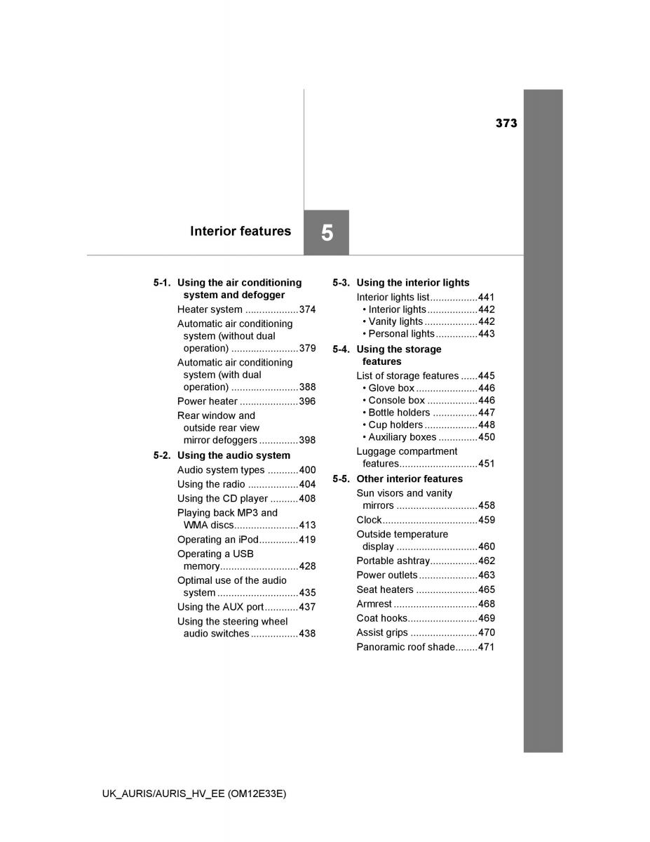 Toyota Auris II 2 owners manual / page 373