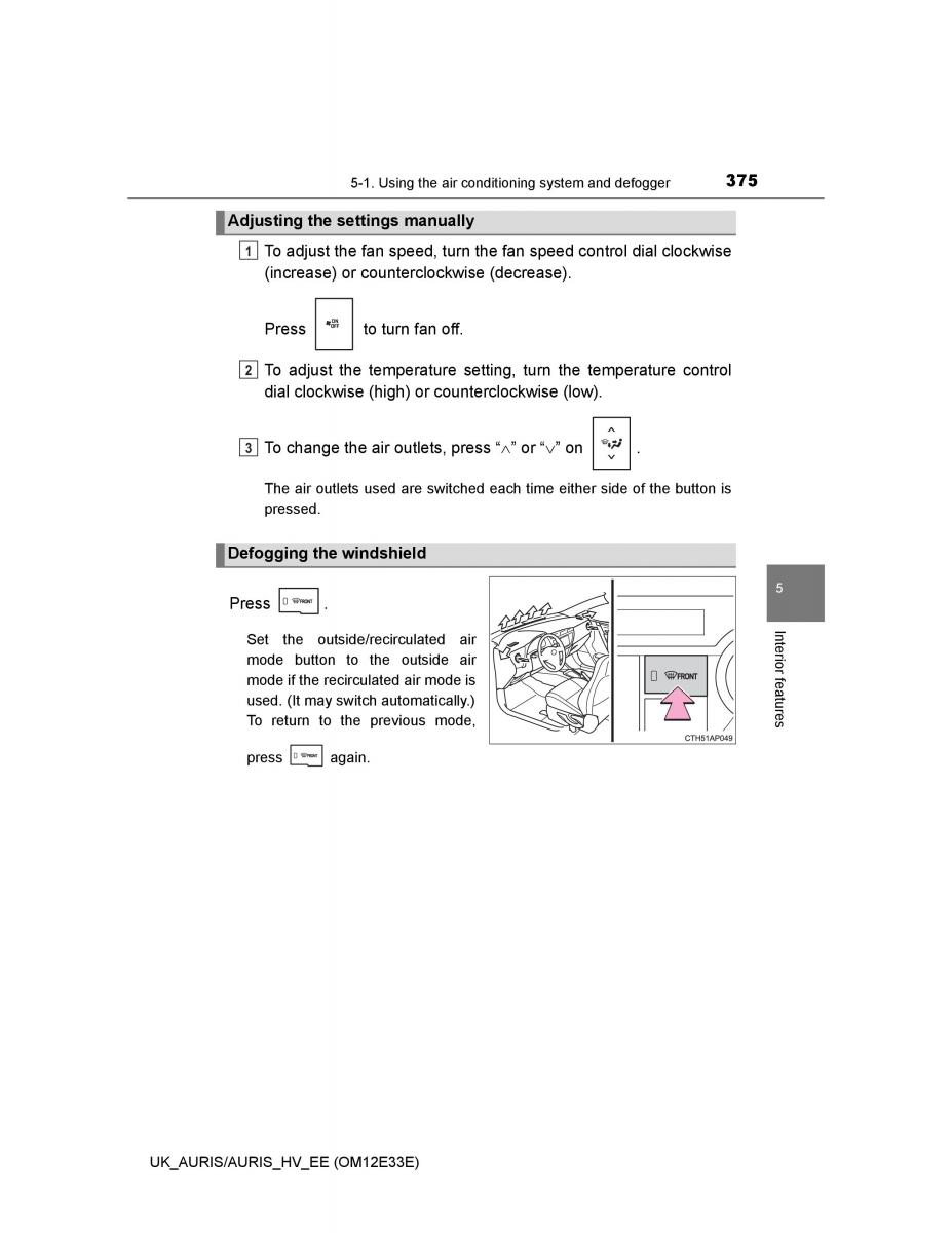 Toyota Auris II 2 owners manual / page 375