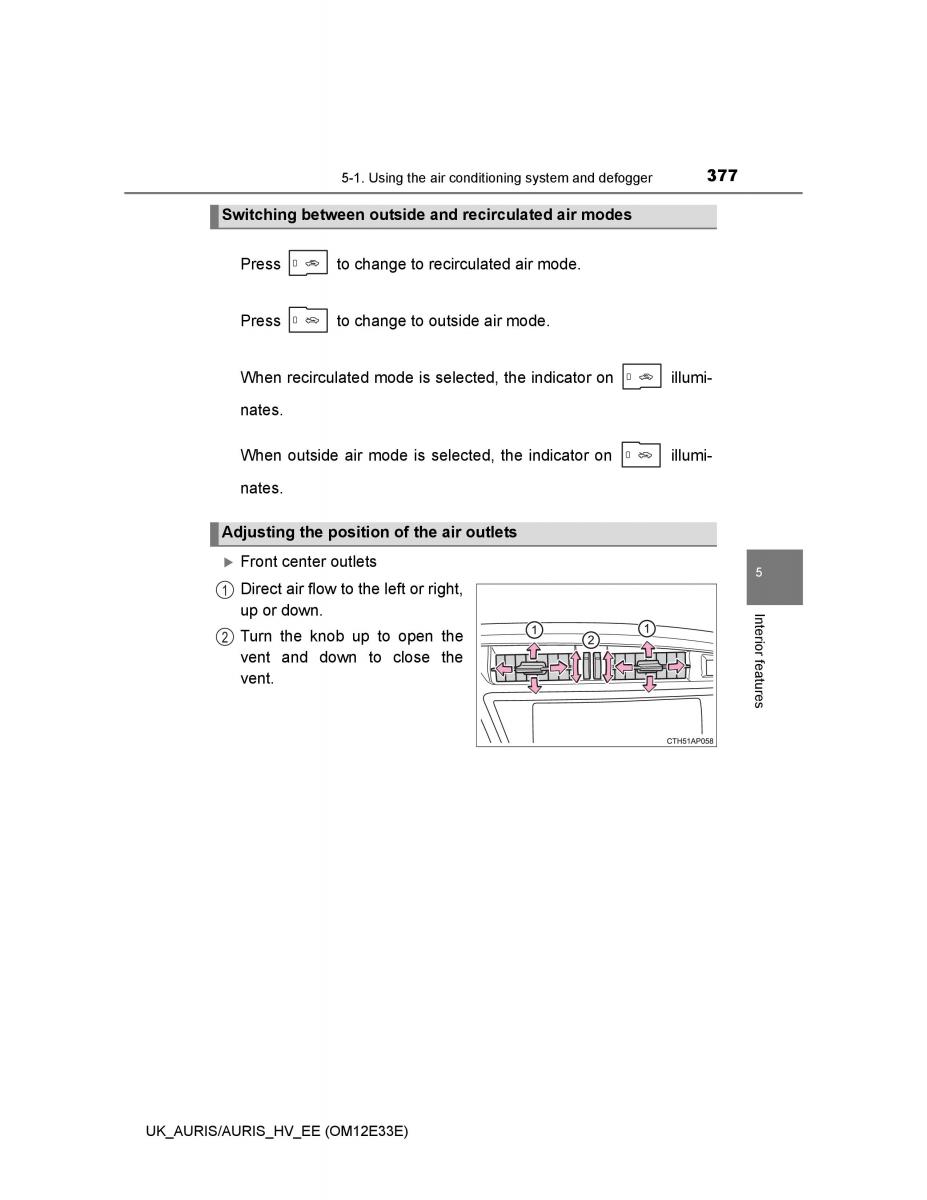 Toyota Auris II 2 owners manual / page 377