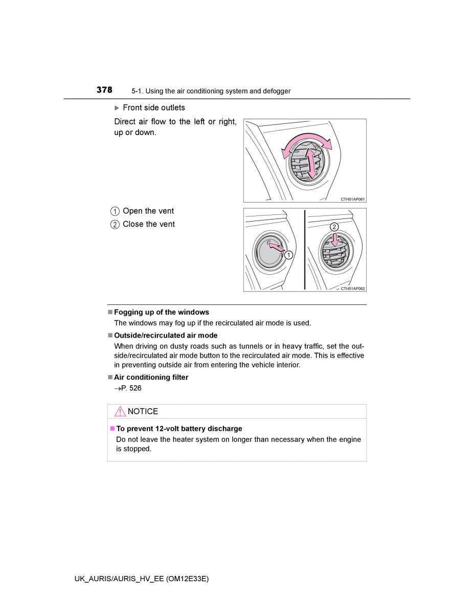 Toyota Auris II 2 owners manual / page 378