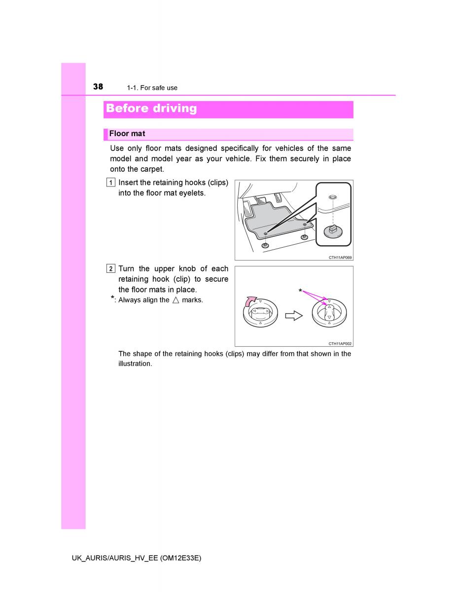 Toyota Auris II 2 owners manual / page 38