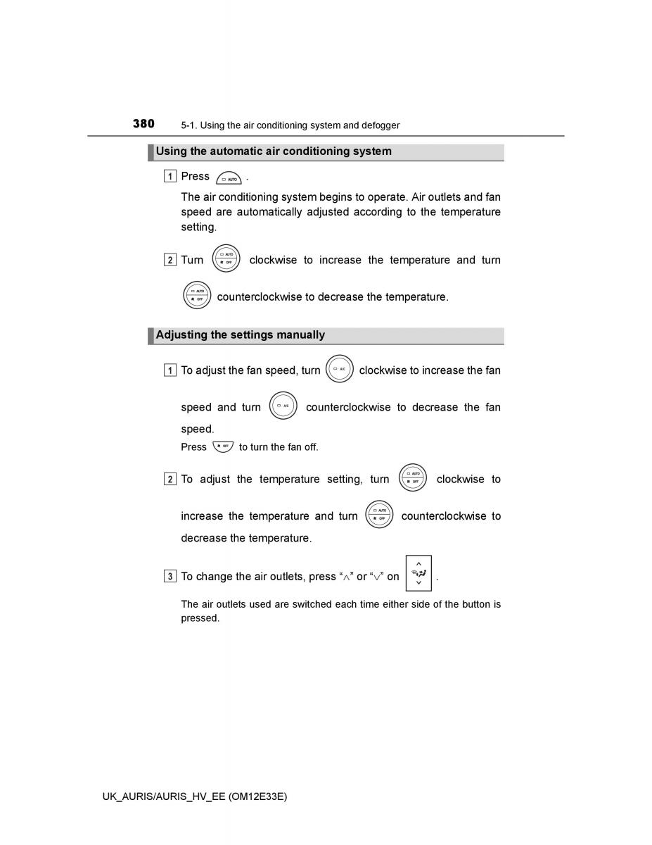 Toyota Auris II 2 owners manual / page 380