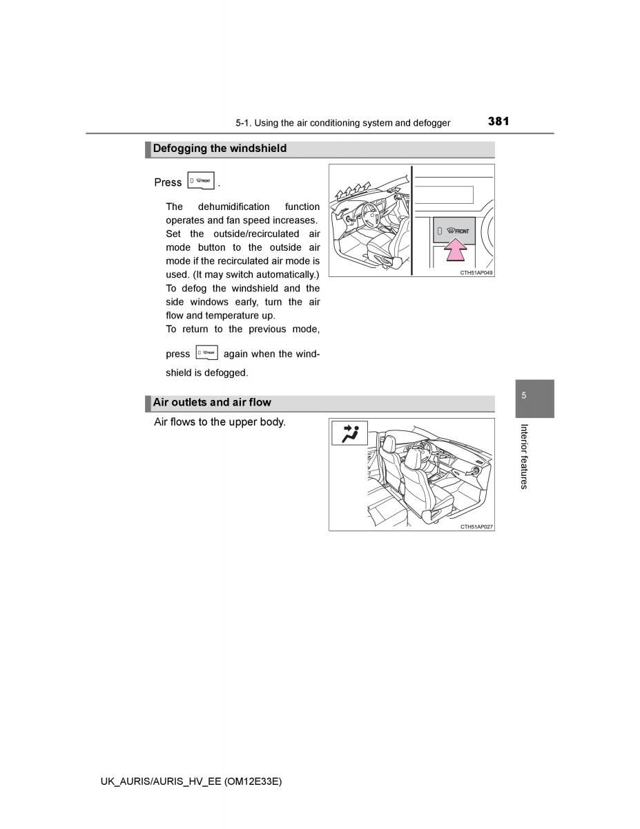 Toyota Auris II 2 owners manual / page 381