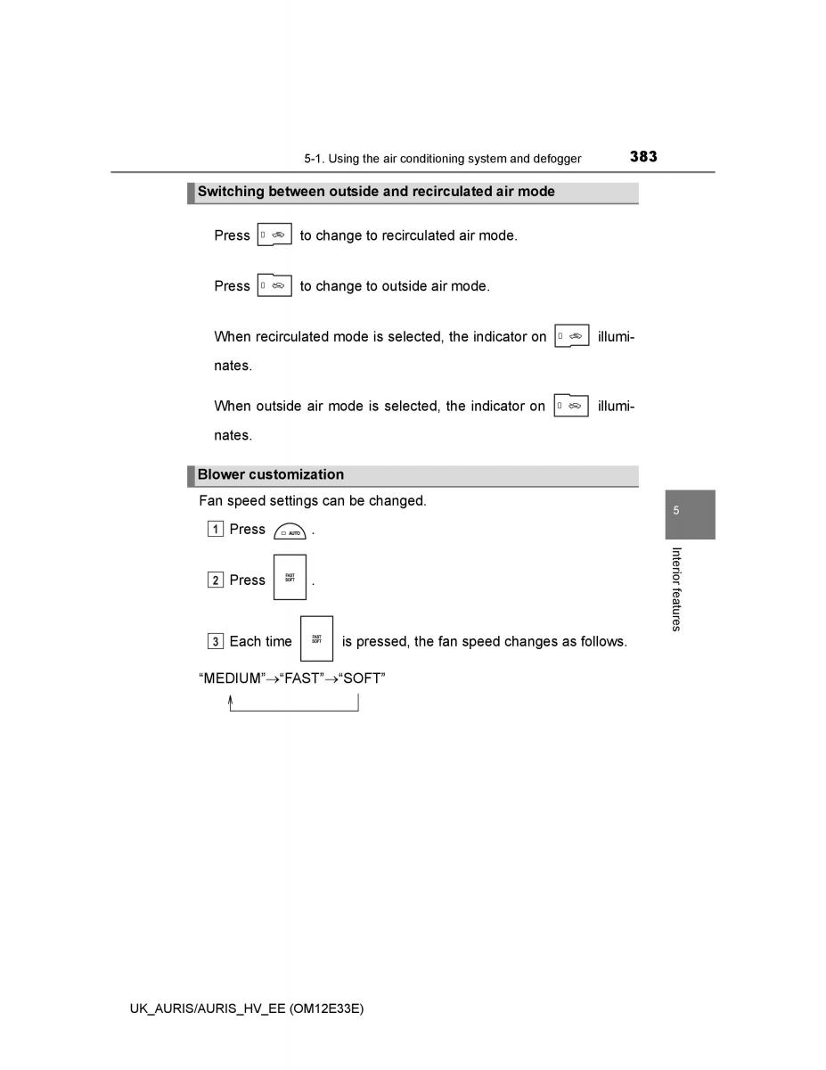 Toyota Auris II 2 owners manual / page 383